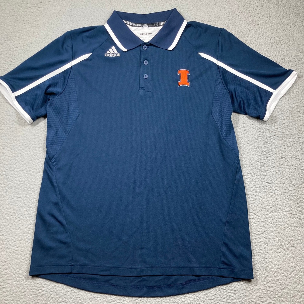 University of Illinois Polo Shirt Adult Large Blue Adidas Short Sleeve Climalite